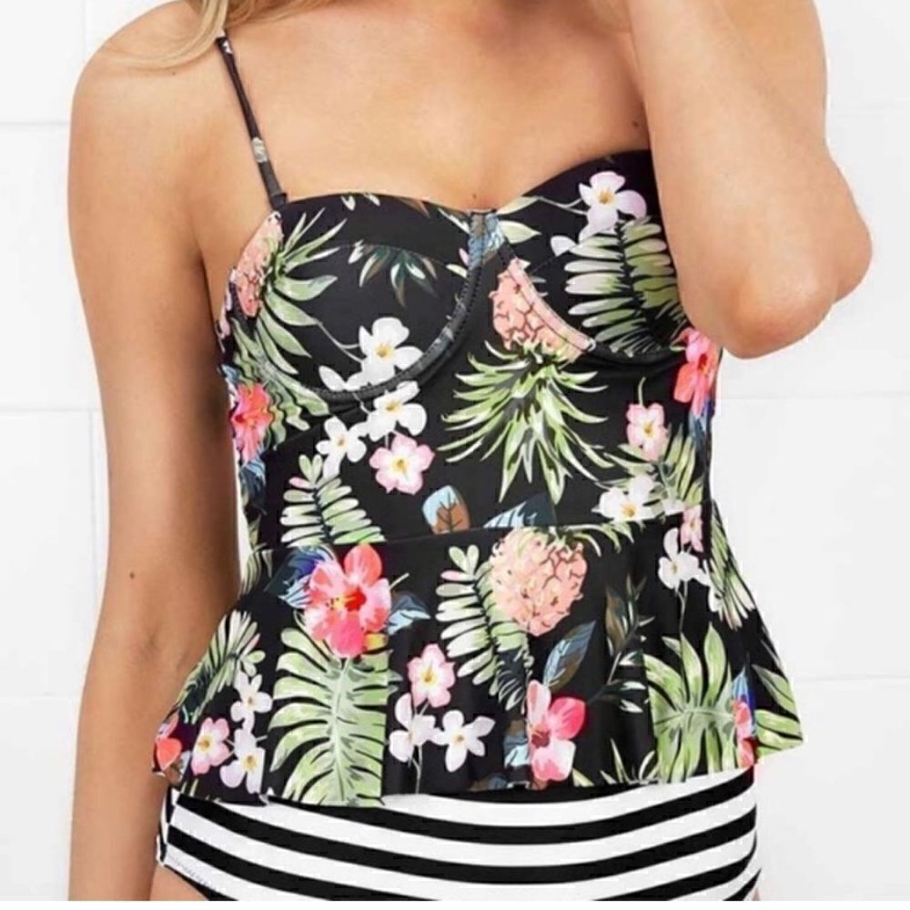 CUPSHE Tropical Flower Tankini Top Size Small